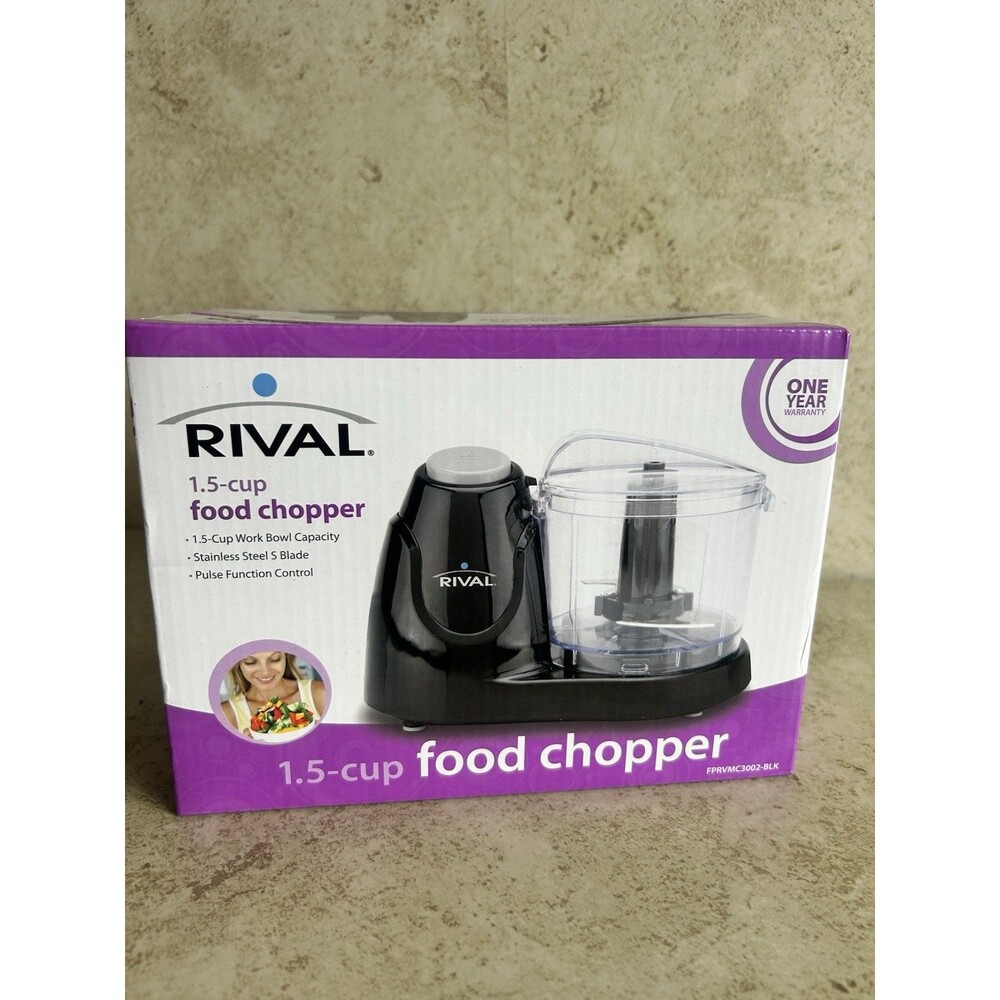 Rival 1.5 Cup Push-Function Food Chopper Black w/ Bowl Lid SS Blade FPRVMC3002